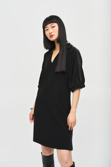 Joseph Ribkoff Silky Knit Faux Leather Trapeze Dress 243177 Joseph Ribkoff Silky Knit Faux Leather Trapeze Dress 243177