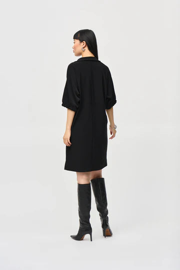 Joseph Ribkoff Silky Knit Faux Leather Trapeze Dress 243177 laurel e. boutique Joseph Ribkoff Silky Knit Faux Leather Trapeze Dress 243177 laurel e. boutique