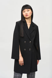 Joseph Ribkoff Knit A Line Coat Leather Accents Split Sleeve 243078