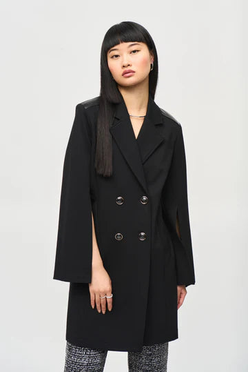 Joseph Ribkoff Knit A Line Coat Leather Accents Split Sleeve 243078