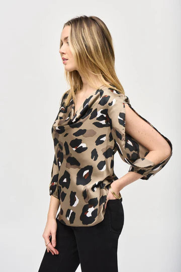 Joseph Ribkoff Multi Print Cowl Neck Blouse 243108