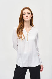 Joseph Ribkoff Vanilla Satin Gold Zip Blouse 243285