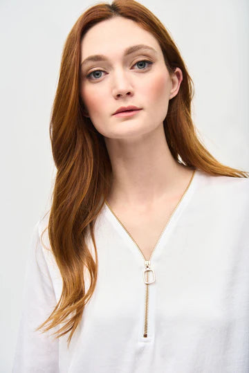 Joseph Ribkoff Vanilla Satin Gold Zip Blouse 243285