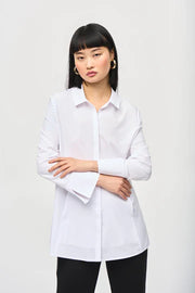 Joseph Ribkoff Optic White Woven Long Sleeve Collar Blouse 243958