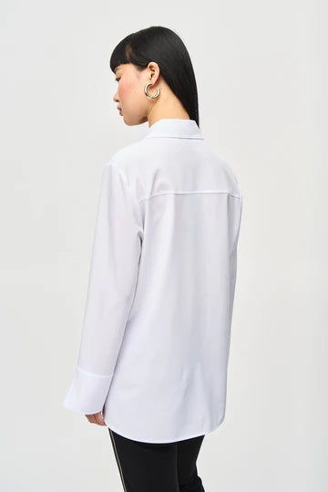 Joseph Ribkoff Optic White Woven Long Sleeve Collar Blouse 243958