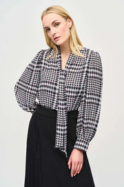 Joseph Ribkoff Vanilla Multi Plaid Puff Sleeve Blouse 243228