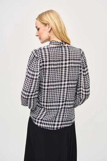 Joseph Ribkoff Vanilla Multi Plaid Puff Sleeve Blouse 243228