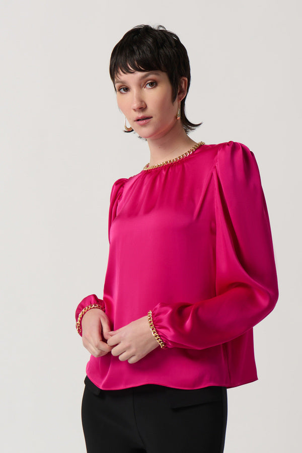 Joseph Ribkoff Hot Pink Gold Chain Top 234934