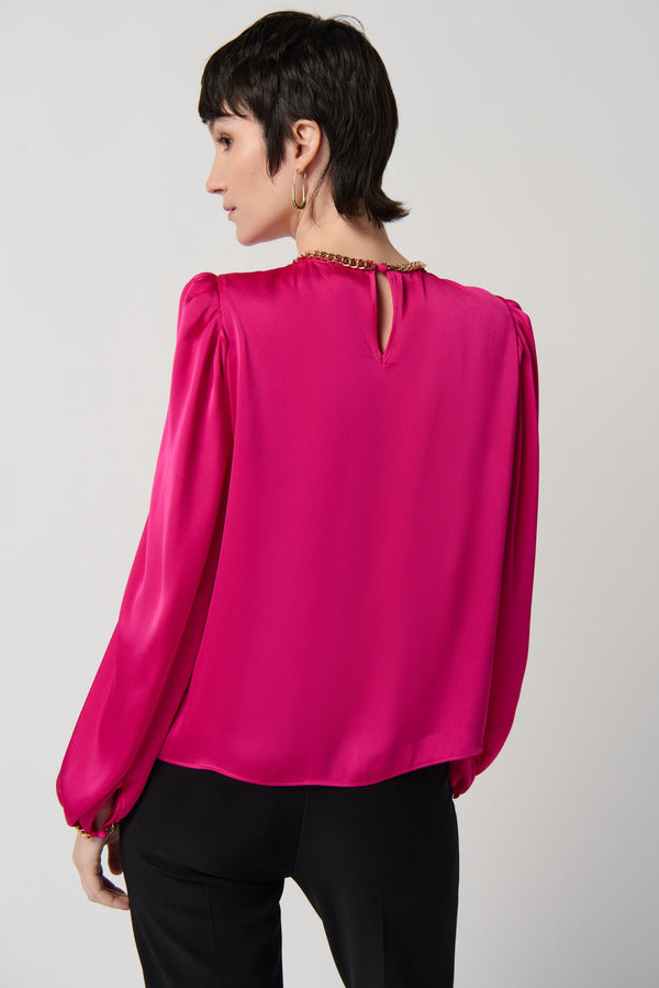 Joseph Ribkoff Hot Pink Gold Chain Top 234934