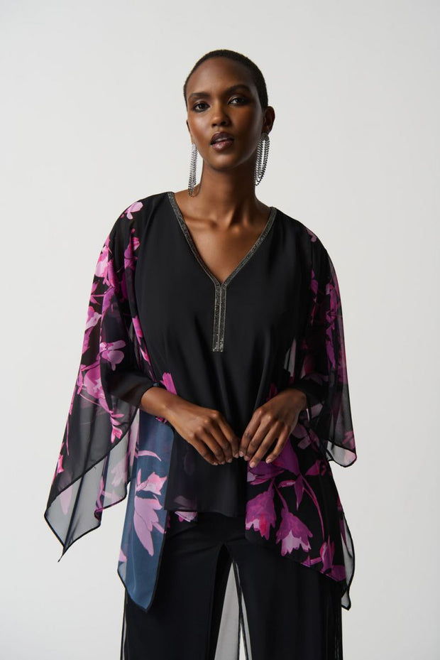 Joseph Ribkoff Pink Floral Sparkle Blouse 234199