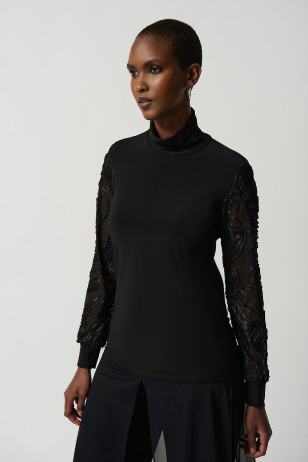 Joseph Ribkoff Black Flower Sleeve Top 234255