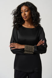 Joseph Ribkoff Black Gold Cuff Blouse 234085