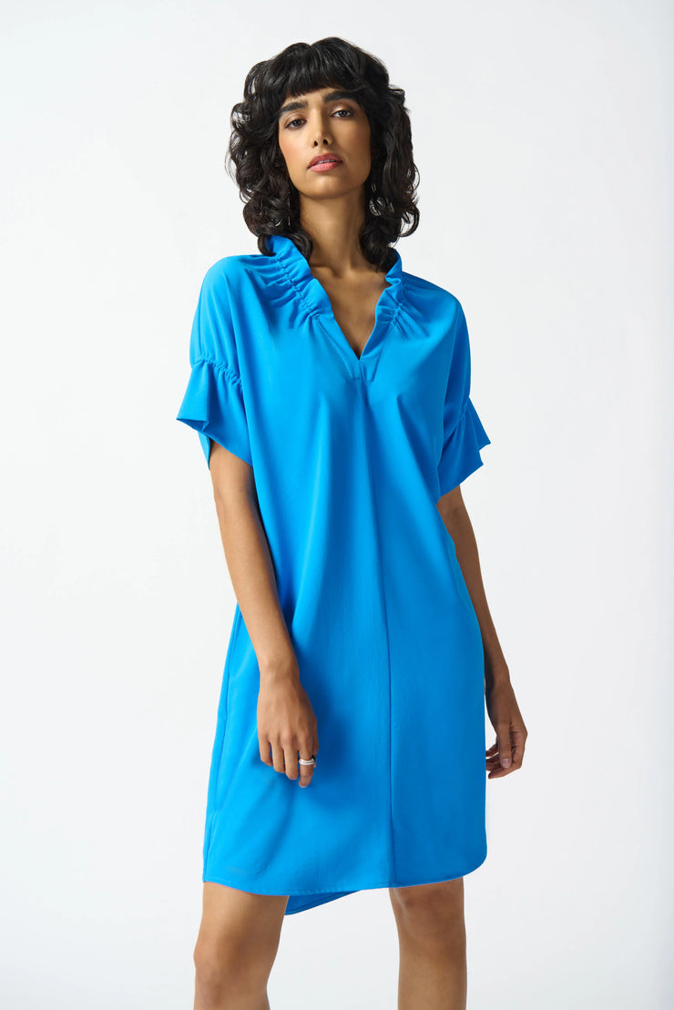 Joseph Ribkoff French Blue Ruffle V Neck Dress 242072