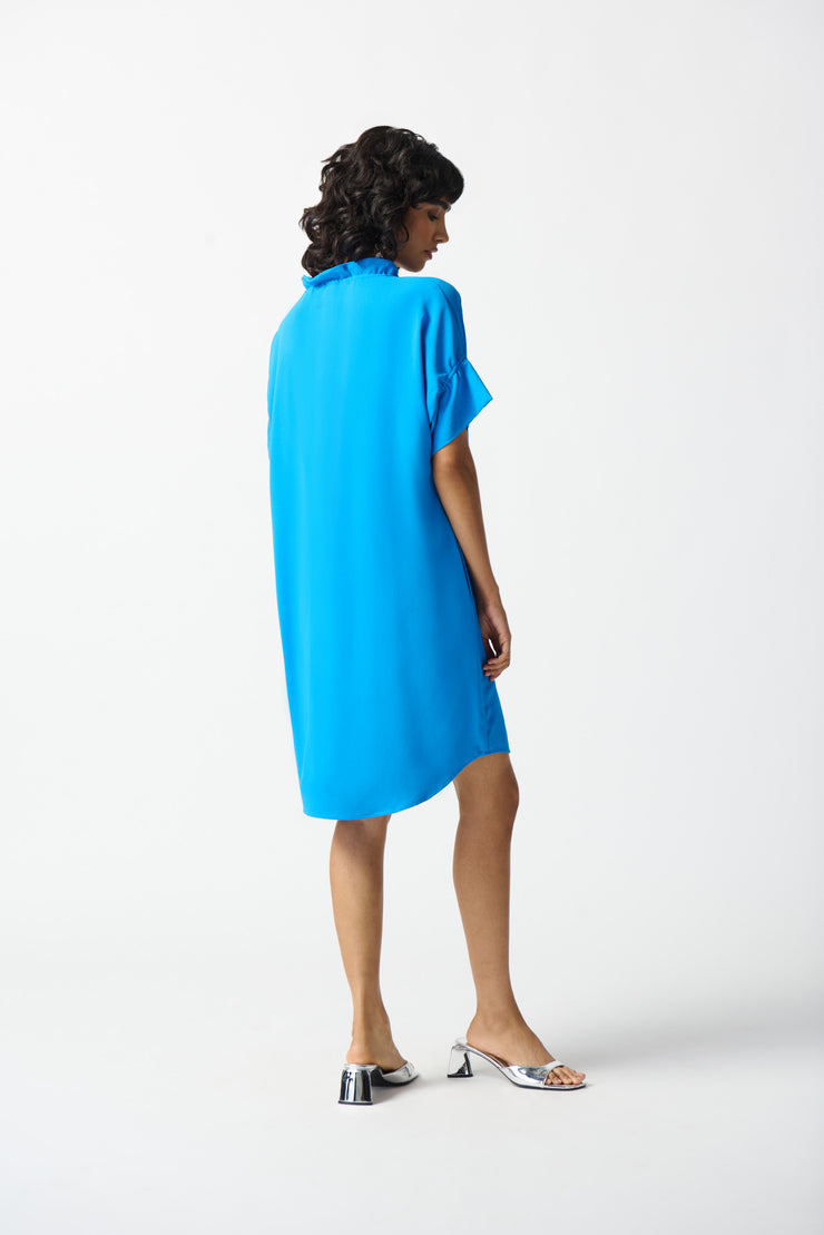 Joseph Ribkoff French Blue Ruffle V Neck Dress 242072