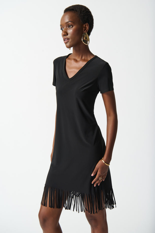 Joseph Ribkoff Black Fringe Dress 242113
