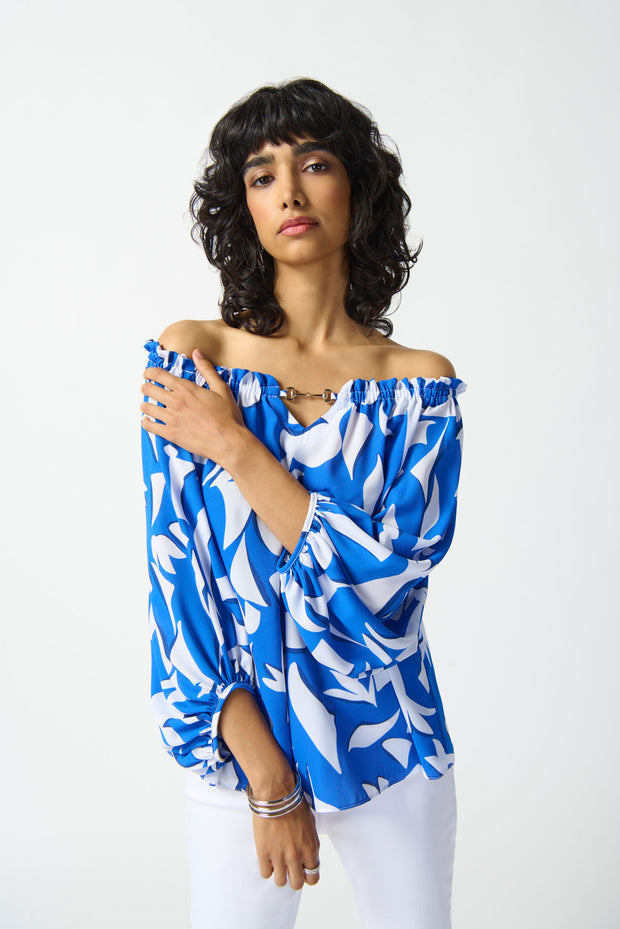 Joseph Ribkoff Blue White Keyhole Top 242028