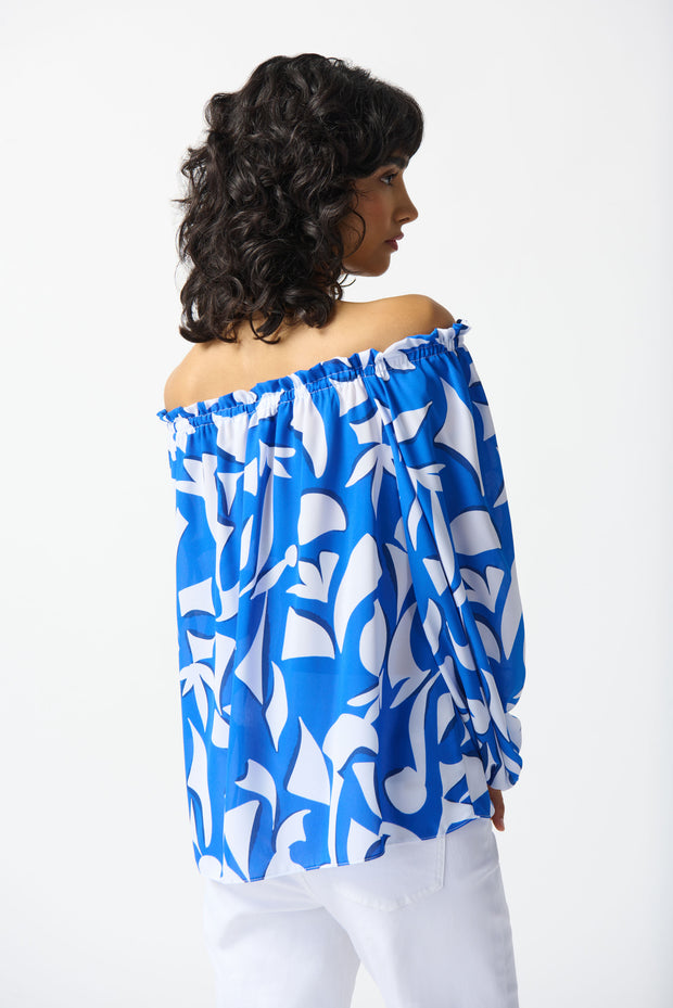 Joseph Ribkoff Blue White Keyhole Top 242028