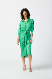 Joseph Ribkoff Island Green Satin Tie Dress 241236