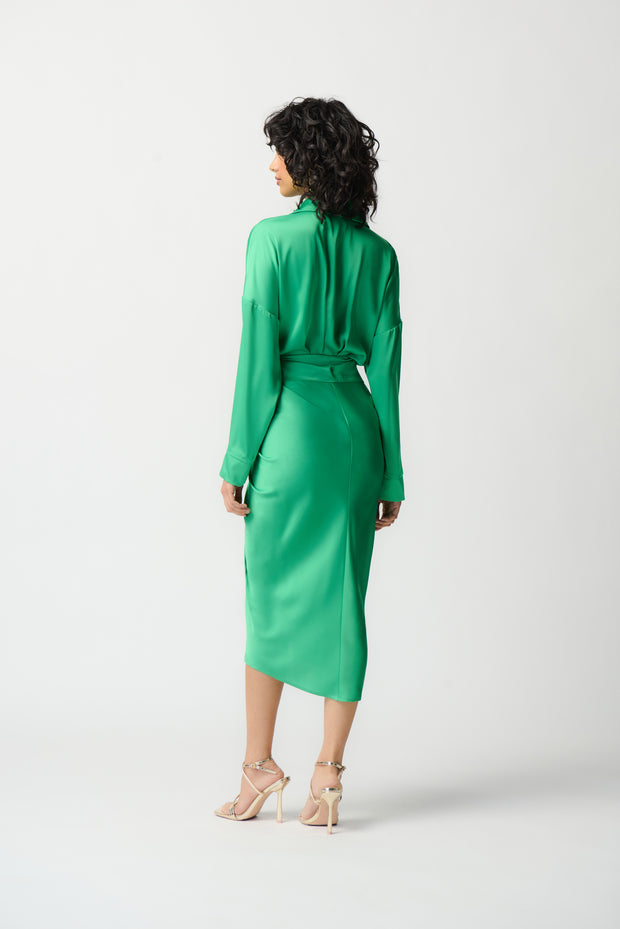 Joseph Ribkoff Island Green Satin Tie Dress 241236