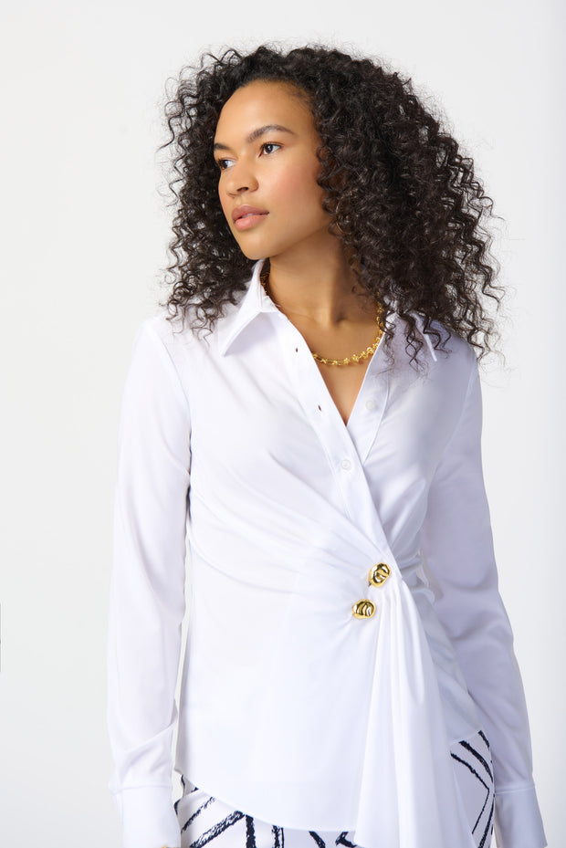Joseph Ribkoff White Top Gold Button Accent 241181