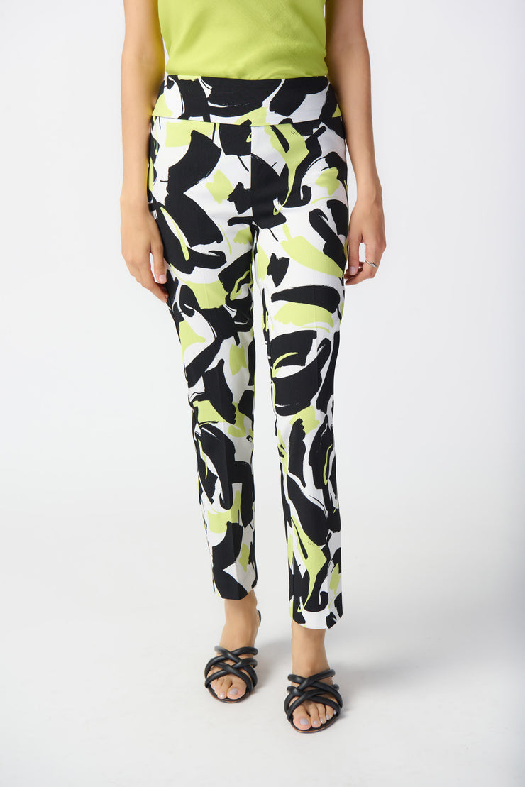 Joseph Ribkoff Black White Lime Abstract Pant 241266