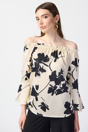 Joseph Ribkoff Off The Shoulder Floral Tan Black 241022