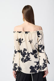 Joseph Ribkoff Off The Shoulder Floral Tan Black 241022