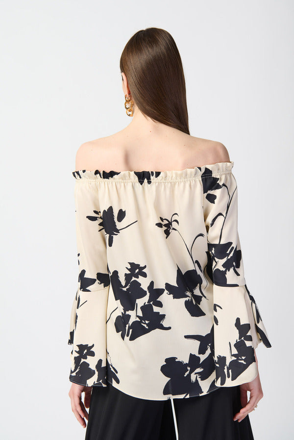 Joseph Ribkoff Off The Shoulder Floral Tan Black 241022