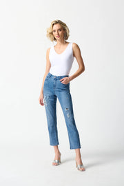 Joseph Ribkoff Black Patch Pearl Embellished Jean 242921