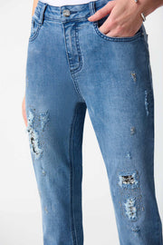 Joseph Ribkoff Black Patch Pearl Embellished Jean 242921