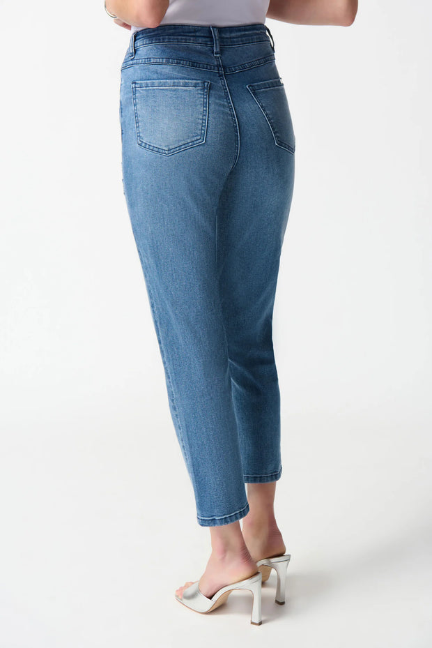 Joseph Ribkoff Black Patch Pearl Embellished Jean 242921
