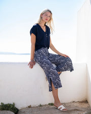 Marble 7407 Navy Swirl Crop Pant