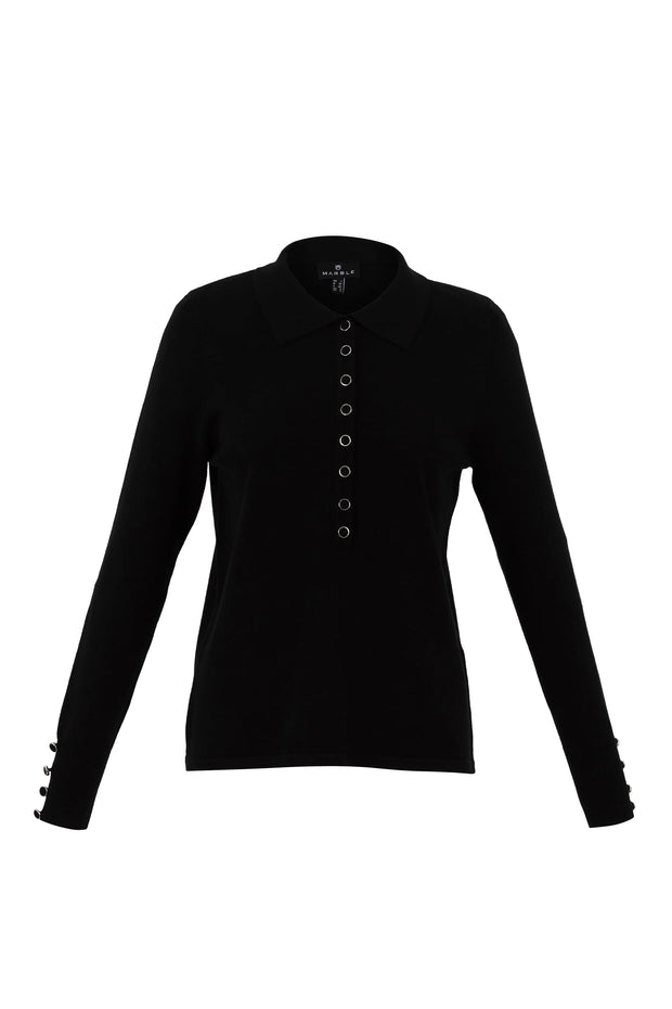 Marble 7105 Black Slim Fit Sweater Silver Accent Buttons