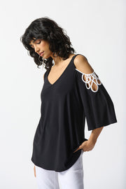 Joseph Ribkoff Black Tank w White Off Shoulder Piping 242017
