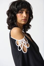 Joseph Ribkoff Black Tank w White Off Shoulder Piping 242017