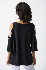 Joseph Ribkoff Black Tank w White Off Shoulder Piping 242017