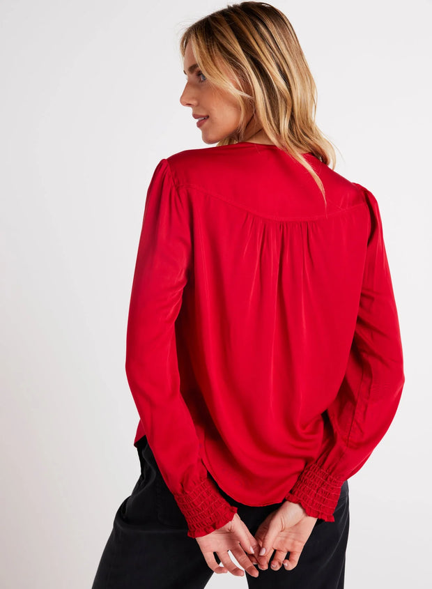 Bella Dahl Smocked Cuff Button Down Cherry Red