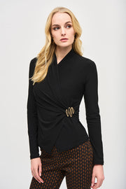 Joseph Ribkoff Black Long Sleeve Gold Buckle Top 243152