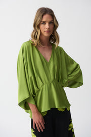 Joseph Ribkoff Hammered Satin Peplum Top-251037-Greenery