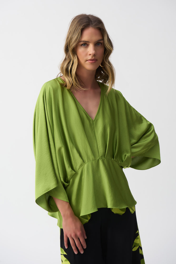 Joseph Ribkoff Hammered Satin Peplum Top-251037-Greenery