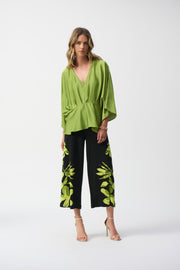 Joseph Ribkoff Hammered Satin Peplum Top-251037-Greenery