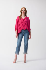 Joseph Ribkoff Georgette High-Low Boxy Top- 251026-Geranium