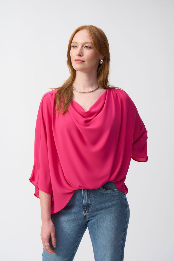 Joseph Ribkoff Georgette High-Low Boxy Top- 251026-Geranium