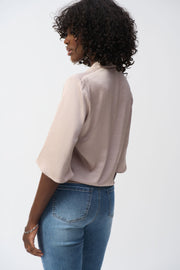Jospeph Ribkoff Satin V-Neck Top with Front Tie-251253-parchment