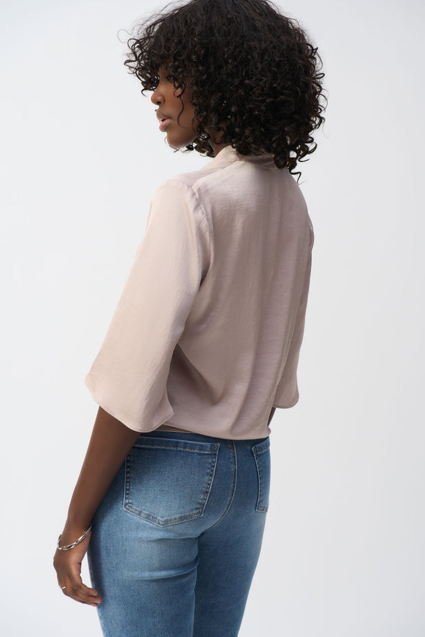 Jospeph Ribkoff Satin V-Neck Top with Front Tie-251253-parchment