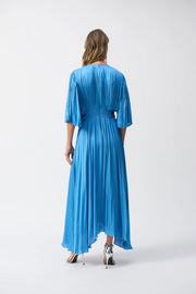 Pleaded Satin Midi Dress- Coastal Blue—251903