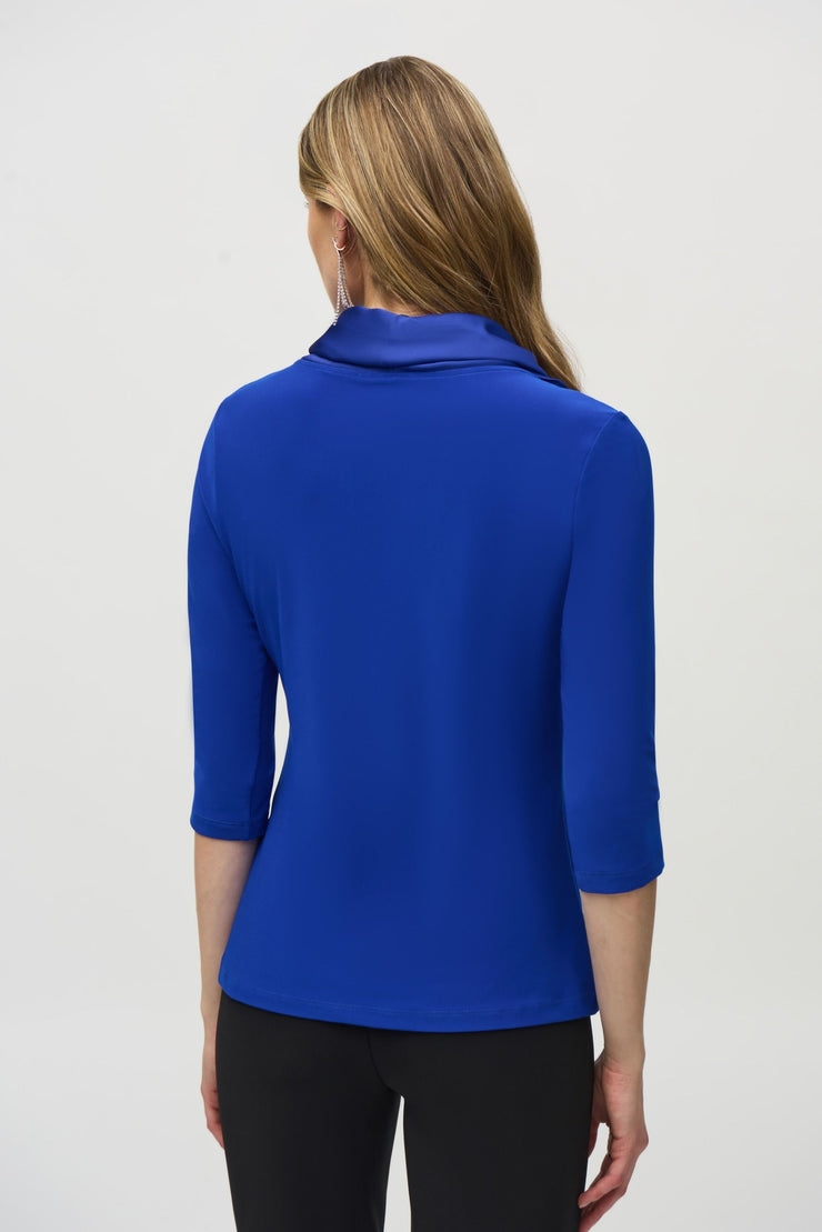 Joseph Ribkoff Blue Cowl Neck 3/4 Sleeve Blouse 244106