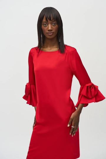 Joseph Ribkoff Red Bow Sleeve Satin Dress 244235 Joseph Ribkoff Red Bow Sleeve Satin Dress 244235