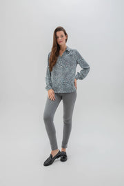 Marble 7691 Blue and Grey Patterned Blouse