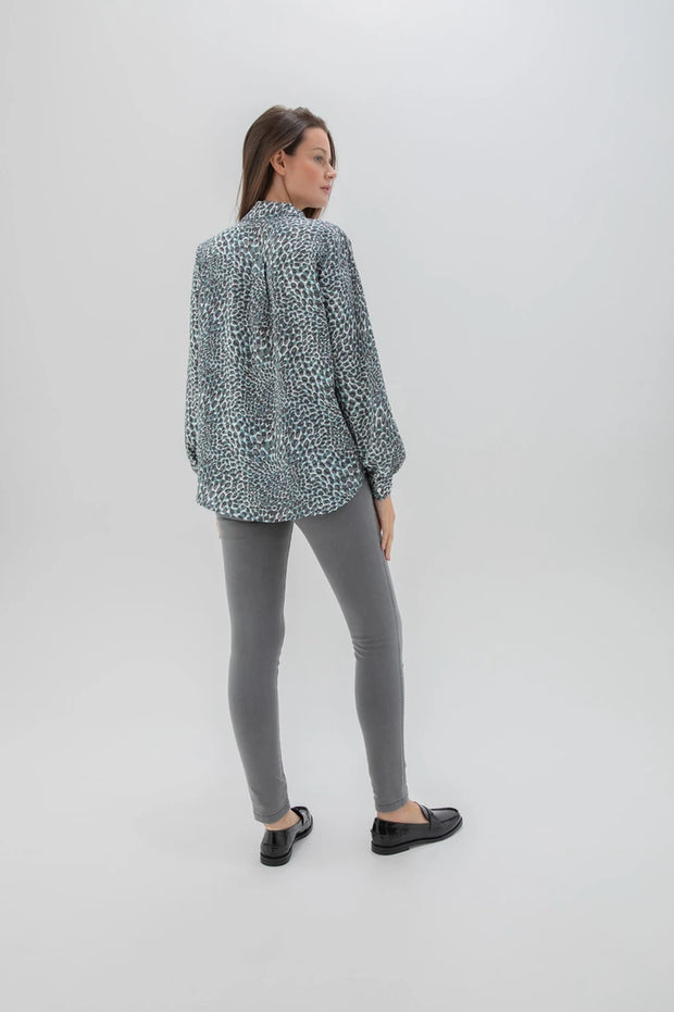 Marble 7691 Blue and Grey Patterned Blouse